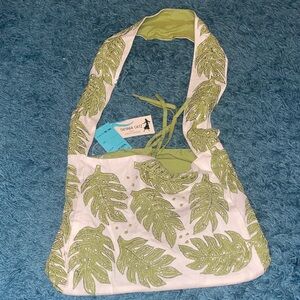 Tamara Catz Maui Hawaiian Boho Hobo Tote Leaf Appliqué NWT